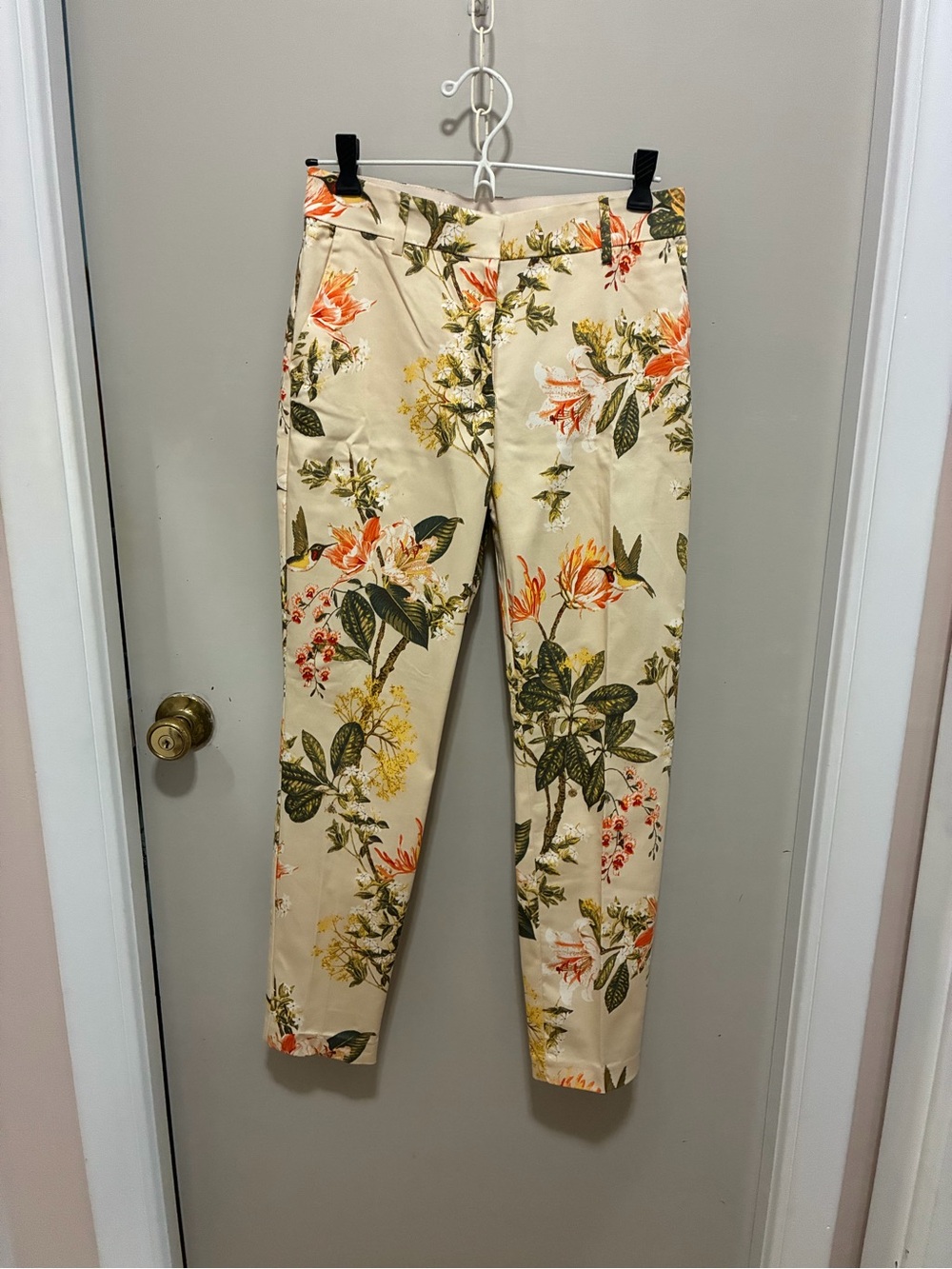 H&M Cream Floral Ankle Slim Jeans